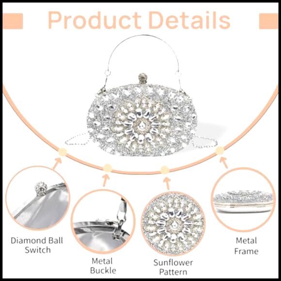 Sparkly Rhinestone Evening Clutch Bag Elegant Formal Party Prom Handbag
